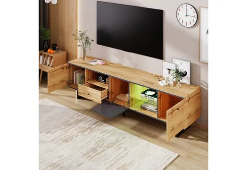 Odikalo TV-Schrank Lowboard mit Glastrennwand - Stylisches Lowboard mit Glastrennwand und gedämpften Scharnieren. Bietet viel Stauraum mit drei Türen, drei Fächern und einer Schublade. Ideal für eine moderne und organisierte Wohnumgebung.