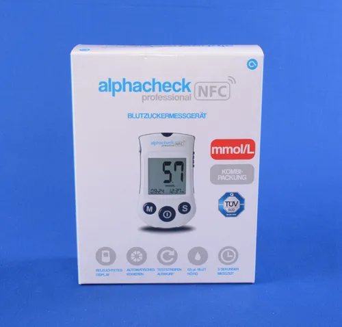 Alphacheck Professional Blutzuckermessgerät mmol/L inkl Teststreifen, Lanz, Etui