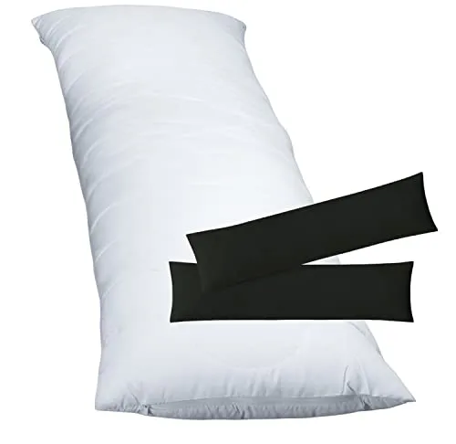 EXKLUSIV HEIMTEXTIL Kissenbezüge mit Füllkissen - Kissen-Set für Seitenschläfer und Stillende, allergikergeeignet mit hochwertiger Klimafaser, waschbar bis 60 °C, inklusive 2 Kissenbezüge aus 100% Baumwolle.