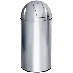 hjh OFFICE 741004 Mülleimer klein Push Chrom 35L - Haushaltszubehör – eleganter Design Abfalleimer mit geruchsneutraler Push-Klappe, ideal für den täglichen Einsatz und einfach zu reinigen.