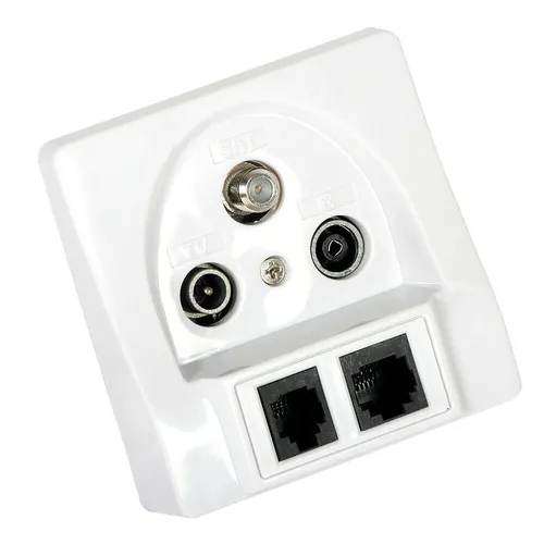 Steckdose Signal TV, Radio, SAT, RJ-45 LAN, RJ-11 Telefon - Vielseitige Anschlussdose für TV, Radio, SAT und Netzwerke, ideal für eine optimale Medienvernetzung in Ihrem Zuhause.