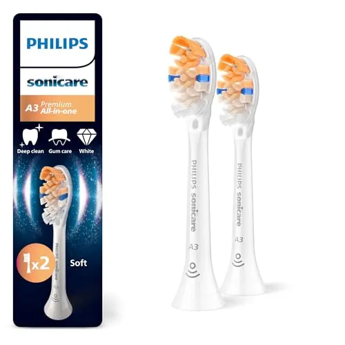Philips Sonicare Premium All-in-One Bürstenköpfe - 2 Stück - Elektrische Zahnbürsten mit bis zu 20x mehr Plaqueentfernung und 100% weißeren Zähnen in 2 Tagen. Kompatibel mit allen Philips Sonicare Handstücken für umfassende Mundpflege.