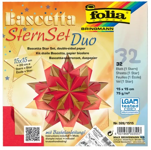 folia 326 1515 - Bastelset Bascetta Stern Duo hochrot gold, 32 Blatt 15 x 15 cm