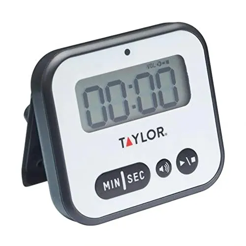 Taylor Pro, Extra Lauter Küchentimer mit Warnlicht, Magnetische Uhr mit Countdown-Funktion für das Kochen und Backen von Lebensmitteln, mit Stoppuhr, Kunststoff, Weiß/Schwarz, 5 x 8.5 x 7.5 cm