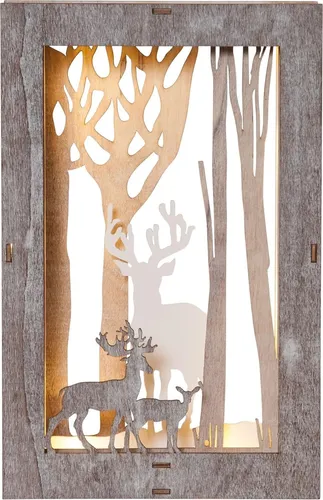 Weihnachts Holz Beleuchtet LED Dekoration Mit Rentier Und Bäumen