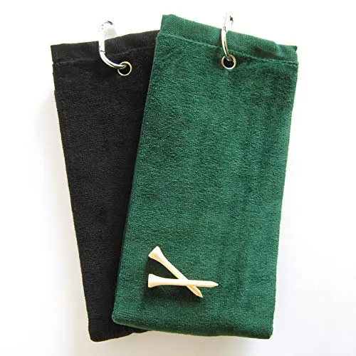 Golftuch/Golf Towel - 2er Set - tri-fold - schwarz & dunkelgrün - 100% Baumwolle