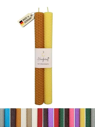 Wachsmann Bienenwachskerzen handgerollt, 100% Bienenwachs, 2er Set in vielen Farben, Made in Germany