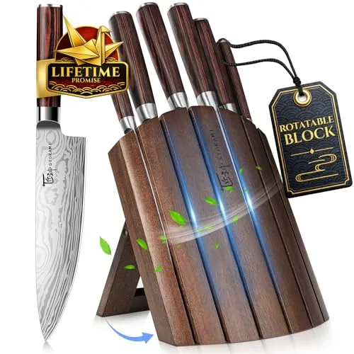 SYOKAMI 7-tlg. Küchenmesser-Set, faltbarer Magnetblock, japanischer Stil