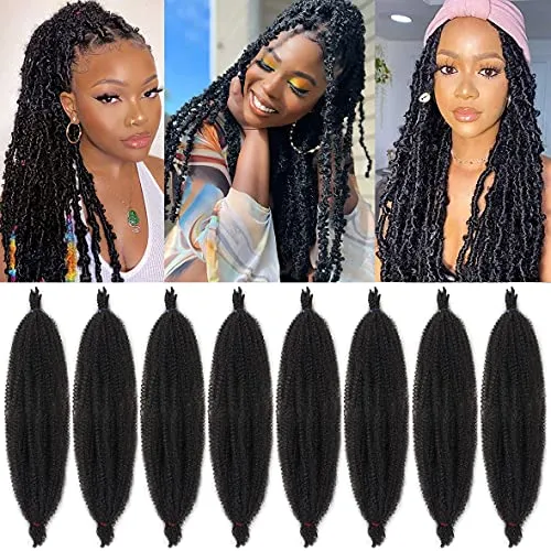 Xtrend 61 cm vorgetrenntes federndes Afro-Twist-Haar, 8 Packungen, vorgeflüftes, gedrehtes Haar für weiche Locs im Used-Look, natürliches Schwarz, langes Marley-gedrehtes Flechthaar