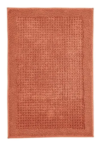 Kleine Wolke Badteppich Net, 70x120 cm, Terracotta - Hochwertiger Badteppich aus 100 % Baumwolle mit attraktivem Cut-Loop-Effekt. Maschinenwaschbar bei 40°C, ideal für stilvolle Badezimmergestaltung.