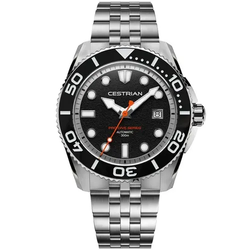 Cestrian Pro Dive schwarzes Zifferblatt Stahlarmband Automatik 300m Herrenuhr...