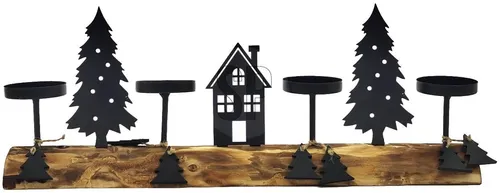 ZauberDeko Teelichthalter Teelichthalter Weihnacht Holz Metall Schwarz Advent Baum Haus 40cm L
