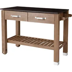 Dehner Premium Holzpflanztisch Windsor - Pflanztisch aus FSC®-zertifiziertem Akazienholz mit angenehmer Arbeitshöhe von 84 cm. Robuste Granitplatte, 2 Schubladen und fahrbar mit 2 Rollen für flexibles Arbeiten im Garten.