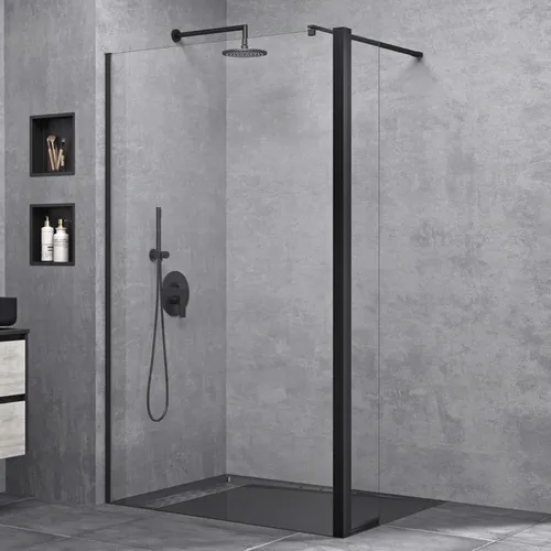 doporro Duschwand 60x200cm Walk-In Bremen schwarz - Elegante Duschabtrennung aus 8mm ESG-Sicherheitsglas mit NANO-Beschichtung, variabler Wandabstand von 70-120cm und einfache Montage für Ihr modernes Badezimmer.