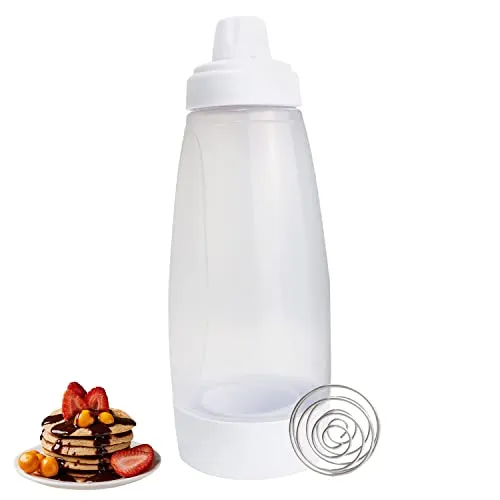 DNGH Teigspender Teigportionierer Pancakes Teigdosierflasche 1l Teigflasche Pfannkuchen Einhand Teig Mixer für Poffertjes Donut Muffins Crêpe Quetschflasche Teigdosierer