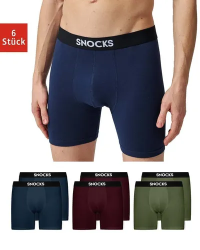 SNOCKS Boxershorts - Enge Unterhosen mit längerem Bein, 6er Set aus Bio-Baumwolle in Blau und Rot, druckfreier Komfortbund und elastischer Sitz für höchsten Tragekomfort