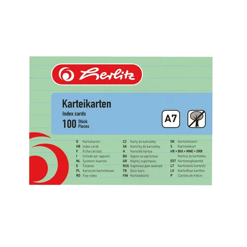 Herlitz Karteikarte A7 liniert grün 100St hf eingeschweißt mit Aufreißfaden ...