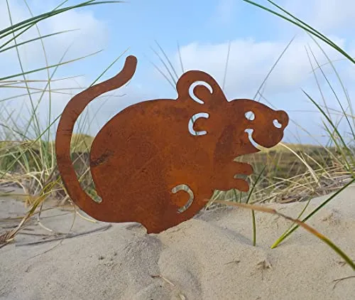 LB H&F Gartenstecker Maus Roststecker Tierfigur Mäuschen Garten Deko Rostfigur 20cm Dekofigur Rost Figur (Maus)