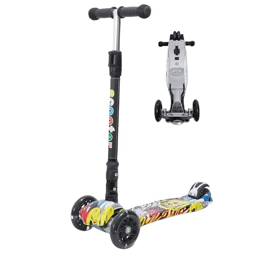 Habib Gruppe Kinderroller, Tretroller ab 3 Jahre, Faltbar, Höhenverstellbar, LED Leuchträder, Bis 50kg, Für Jungen & Mädchen