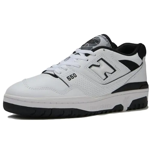 New Balance Herren 550 Sneaker, Weiss-Schwarz, 46.5 EU - Herren-Sneaker mit verstellbarem Spitzenverschluss für individuelle Passform und strapazierfähigem Obermaterial aus Leder und Mesh, ideal für sportliche Aktivitäten.