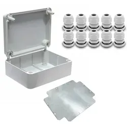 ARLI SET: Abzweigdose  IP67 Aufputz 250 x 200 x 90 mm inkl. Montageplatte + 10x Kabelverschraubungen M16 x 1,5 mm
