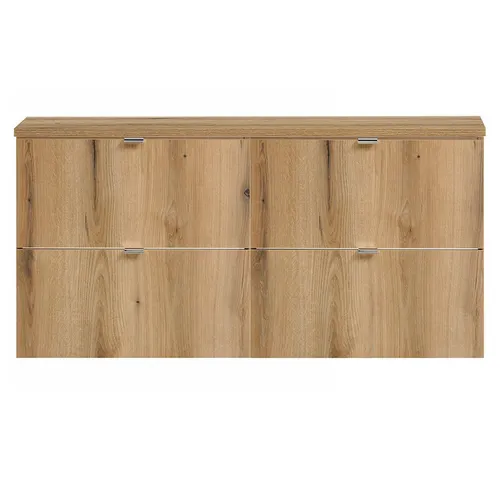 Lomadox Doppelwaschtisch NEWPORT-56-OAK, 120cm in Eiche - Eleganter Waschtisch für kleine Badezimmer, mit hochwertigem Softclose-System und moderner Eiche-Oberfläche. Ideal für stilvolle und funktionale Bäder.