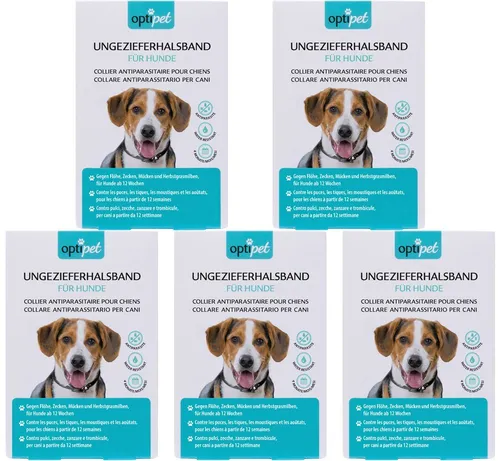 OptiPet Flohhalsband für Hunde - 4 Monate Schutz gegen Parasiten - Zeckenmittel & Flohmittel für Haustiere, wasserfest und wirksam gegen Flöhe, Zecken, Mücken und Herbstgrasmilben – ideal für Hunde ab 12 Wochen.