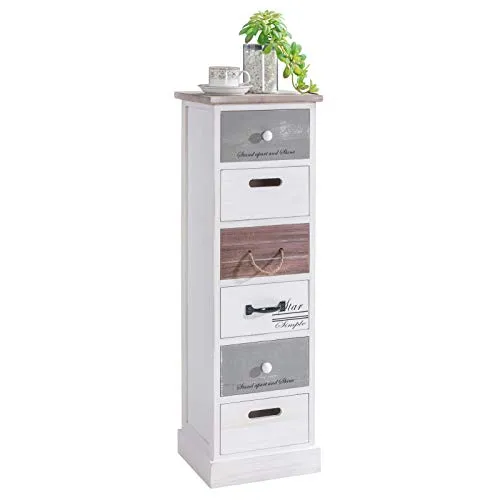 CARO-Möbel Kommode AVIANO - Schubladenkommode mit 6 Schubladen aus hochwertigem Paulownia-Holz, ideal für Vintage-Liebhaber und platzsparend mit kompakten Maßen.