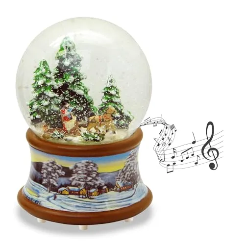 Schneekugel Familie Kutschfahrt Weihnachtsbaum Holen auf nostalgische Winterlandschaft Braunton Weihnachten Winter mit Spieluhr - 100mm breit * 20192