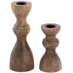 Amagohome Kerzenständer 2er Set Stabkerzen Kerzenhalter H20/13x6cm rund Kerzenleuchter Mangoholz