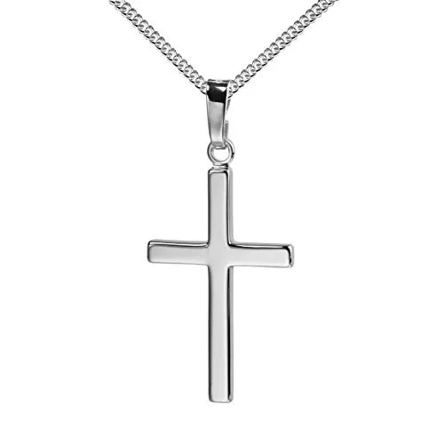 JEVELION Kreuzanhänger mit Kette, 925 Sterling Silber, Hochglanz, 30 mm x 14 mm, Unisex, Religiöses Symbol und Geschenk für verschiedene Anlässe