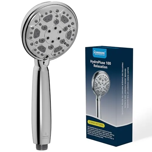 HNNHOME HydroPulse 100 mm Handbrause Hochdruck-Duschkopf, 6 Sprühmodi, universeller Power-Duschkopf-Ersatz (Chrom)