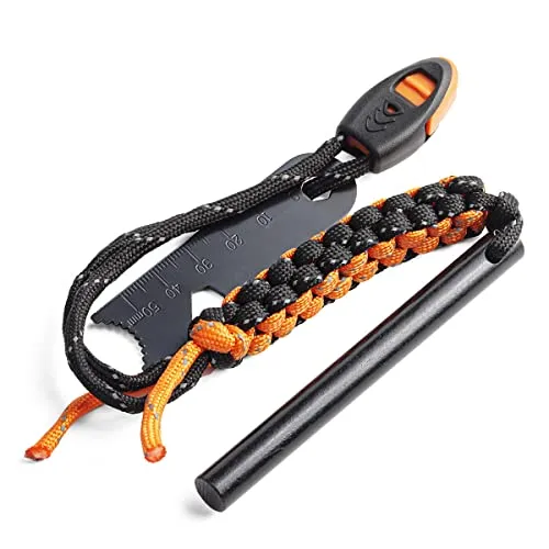 WallEgo Feuerstahl mit, Feuerstein Outdoor Survival Werkzeug Set, Ewiges Streichholz Feuerstab, Magnesium Feueranzünder mit Notfall Pfeife Feuerstarter für Abenteuer, Camping, Wandern