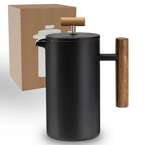 LAMBDA COFFEE® CALDERA Thermo French Press klein Edelstahl 0,35 Liter - Doppelwandige French Press aus hochwertigem Edelstahl für 1-2 Tassen Kaffee oder Tee. Ideal für Zuhause und unterwegs, hält Getränke 4 mal länger warm.