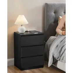 VASAGLE Nachttisch mit 3 Schubladen und Steckdosen in schwarz von VASAGLE