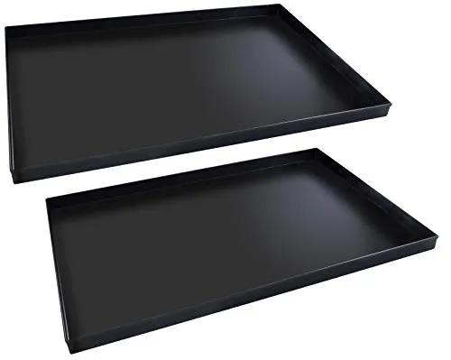 FMprofessional Pizzablech-Set 60x40 cm, eckige From ideal für Pizza, Backblech ist hitzebeständig bis 400°C, rechteckiges Blech aus Blaublech (Farbe: Schwarz), Menge: 1 x 2 Stück