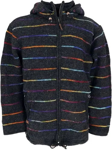 GURU SHOP Gefütterte Unisex Strickjacke aus Wolle - Modell 9, Größe S - Kuschelige Strickjacke mit Fleece-Futter und Kapuze, ideal für kalte Tage. Aus reiner Schafwolle, mit praktischen Reißverschlusstaschen und abnehmbarer Kapuze für optimale Flexibilität.