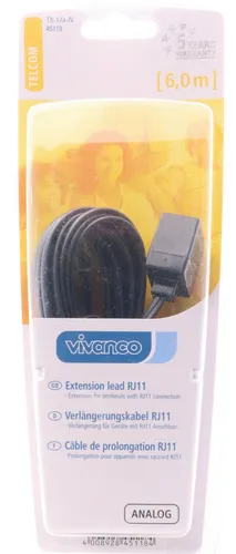 Vivanco Verlängerungs Kabel 6m RJ11 (4P4C) Stecker > Buchse Telefon Festnetz 189