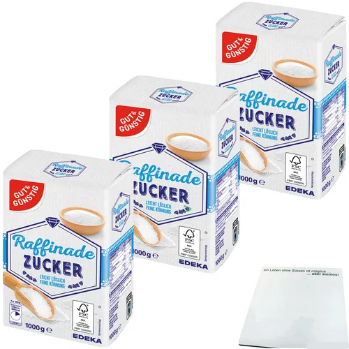 Gut&Günstig Raffinade Zucker leicht löslich feine Körnung 3er Pack 3x1kg Packung