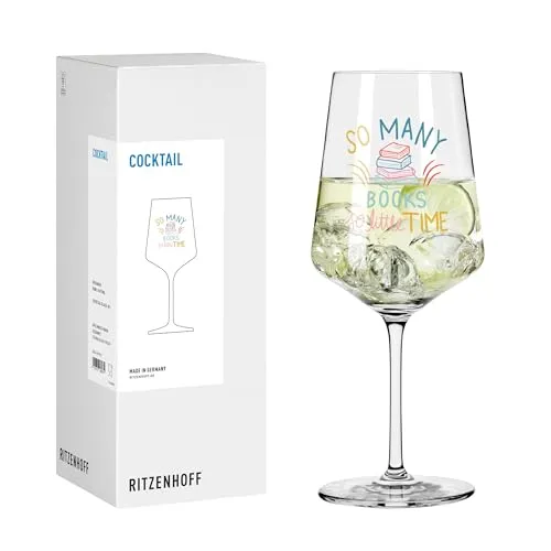 RITZENHOFF 8271001 Cocktailglas 500 ml - Serie Bücher - mit Spruch So many books, so little time, bunt - Made in Germany