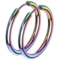 viva-adorno Paar Creolen Damen Klappcreolen Hoop Ohrringe Edelstahl verschiedene Größen, dünn schmal bunt Ø 25mm