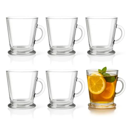 com-four® 6x Teegläser mit Henkel - 170 ml Borosilikatglas - robuste Gläser für Espresso Macchiato, Cappuccino, Tee, Kakao & Säfte - spülmaschinenfest (Transparent - 170ml)