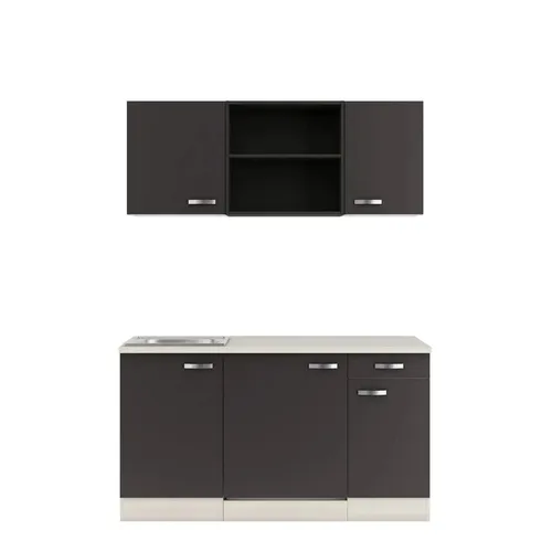 Singleküche Faro 150 cm in Anthrazit mit Kühlschrank und Spüle