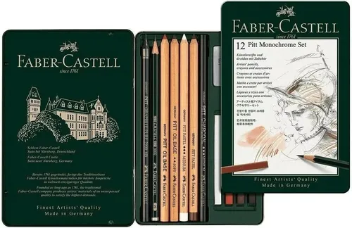 Faber-Castell 112975 - Pitt Monochrome Set im Metalletui, klein, 12-teilig