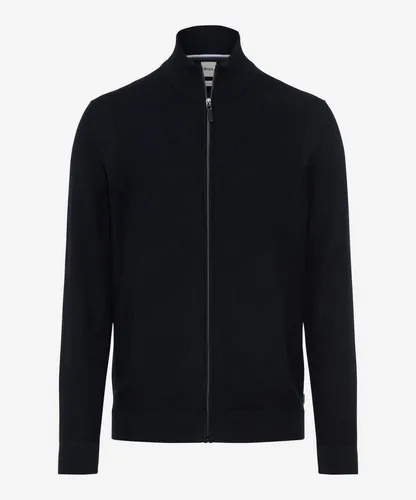 BRAX Feel Good Style Jake Navy L - Strickjacke für Herren mit Reißverschluss, aus sommerlichem Baumwoll-Leinen-Mix, ideal für warme Tage und sportliche Outfits.