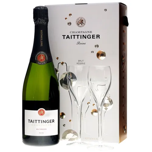 Taittinger Champagne Reserve Brut mit 2 Champagnergläsern GP 0,75 Liter 12,5 Vol
