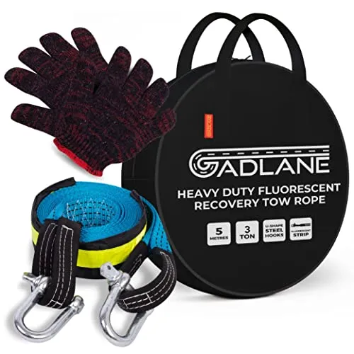 GADLANE Hochfestes Abschleppseil Pkw Mit Reflektierenden Streifen Zwei Sicherheitshaken Pannenhilfe Bergungskabel Windenseil Handschuhe & Aufbewahrungstasche Inklusive