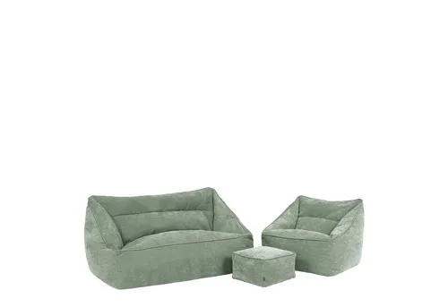 Icon Cecilia Sitzsack Sofa Set, Salbeigrün - 3-teiliges Sitzsack-Set für ultimativen Komfort: Sofa, Sessel und Fußhocker aus flauschigem Chenille-Stoff – ideal zum Entspannen in Ihrem Wohnzimmer.