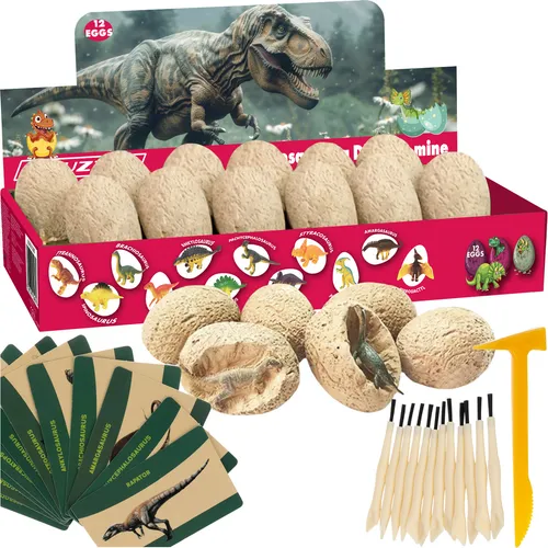 Dinosaurier Eier Ausgrabungsset für Kinder mit 12 Dino-Figuren - Entdecke die Welt der Archäologie mit diesem spannenden Set! Enthält 12 Dino-Figuren für kreatives Spielen und Lernen.