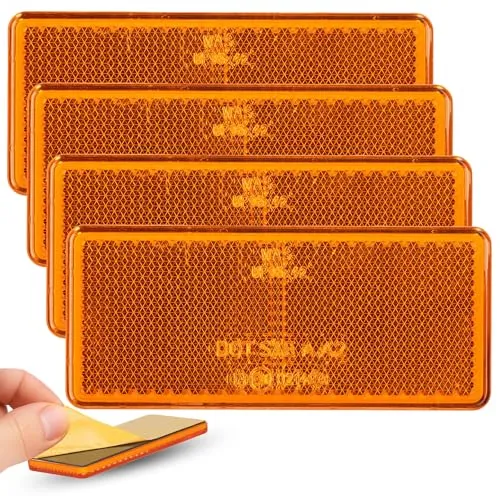 Reflektor Rot Gelb Weiß Rückstrahler Katzenauge Seitenstrahler zum kleben Selbstklebend mit Schraube PKW Anhänger 72x21mm 96x46mm 60mm Ø (Gelb | Eckig | 96x46mm | Selbstklebend) 4